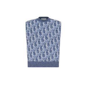 디올 자카드 오블리크 니트 조끼 블루 화이트 공용 393M662AT662 C580