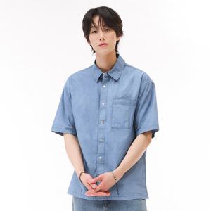 남성 데님 포켓 반팔 셔츠-EBRK5542D0D