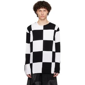 25 FW 꼼데가르송 남성 블랙   화이트 체크 패턴 인타르시아 니트 스웨터 251935M201001