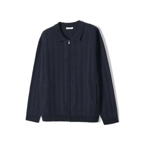 [노티그] 투톤 조직감 집업가디건 네이비