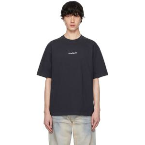 아크네 티셔츠 블랙 루즈 핏 스탬프 로고 티셔츠 251129M213003