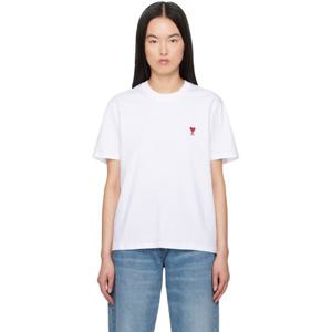 AMI Paris 티셔츠 화이트 아미 드 꾀흐 코튼 티셔츠 251482F110011