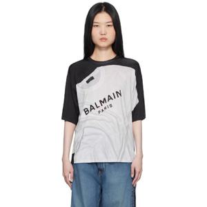 발망 티셔츠 블랙   화이트 루즈 옵티컬 일루전 프린트 티셔츠 251251F110005