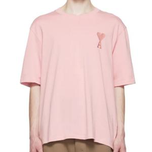 25 FW 아미 드 꾀흐 오가닉 코튼 저지 로고 자수 반팔 티셔츠 핑크 E22 UTS002 726 655