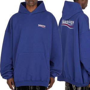 25 FW 발렌시아가 폴리티컬 웨이브 로고 엠브로이드 후드 스웨트셔츠 블루 620973 TKVI9 1195