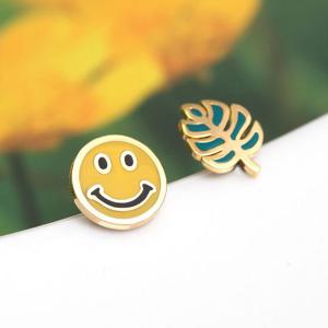 14K 골드필드 핀 언발란스 스마일 일자침 귀걸이