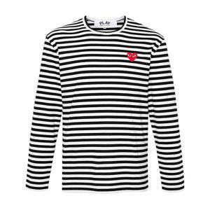 25FW 꼼데가르송 레드 하트 스트라이프 긴팔티 블랙 AZ T164 051 1