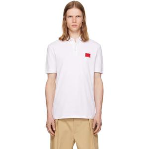 25 FW Hugo 남성 화이트 코튼 피케 슬림 핏 로고 라벨 폴로 셔츠 252084M212001