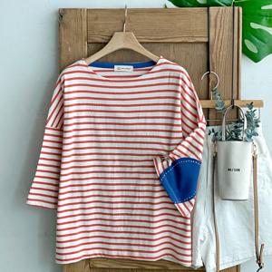 샵앤) 국산 여성 면100 단가라 뒷면 빵패치 반팔 티셔츠 FJ-WSH-4538-오렌지