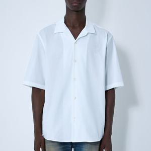 25 FW 로고 보우 엠브로이드 쿠반 카라 코튼 포플린 반팔 셔츠 화이트 BB0634 100