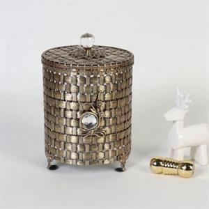 아트박스/크레디스 엔틱메탈 라탄패턴 매화 원통 휴지통 스몰-2