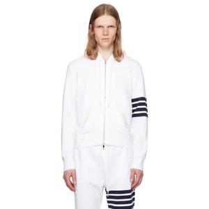 25 FW 톰브라운 남성 화이트 클래식 루프백 스트라이프 집업 후드티 252381M202000