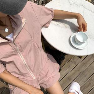 아트박스/옷자락 여자 바스락 반팔 집업 숏 팬츠 세트