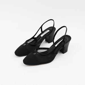 [신난다슈]여성 슬링백 샌들 힐 6cm 뮬 샌들 망사 발편한 통굽 투톤 배색 SKE256038 블랙