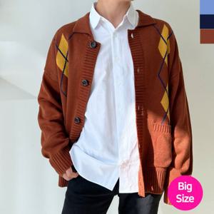 [리빌모아]남자 빅사이즈 아가일 니트 가디건 DJ2-CA-S2LCHE1010