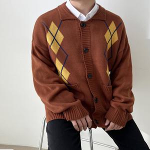 [리빌모아]남자 빅사이즈 아가일 니트 가디건 DJ2--CA-S2LCHE101