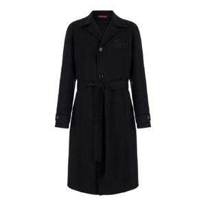 GUCCI Black Single-Breasted Coat with Wide Notched Revers and Belt in Wool Man 791444ZAQ9Z1000