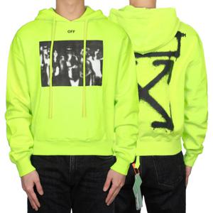 오프화이트 남성 프린팅 후드 티셔츠 네온 OMBB037R20E300156210