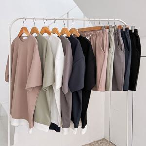 [리빌모아]남여공용 무지 레이어드 반팔 상하 세트 5C-SETH-Q003