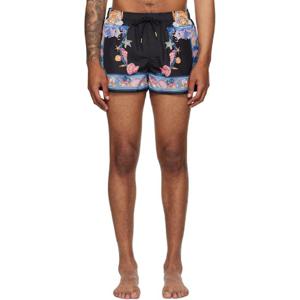 25 FW 베르사체 남성 블랙   블루 코랄 시어터 스윔 쇼츠 252404M208019