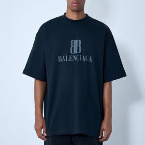 25 FW 발렌시아가 BB 로고 모티프 프린트 코튼 저지 반팔 티셔츠 블랙 764235 TSVO2 1083