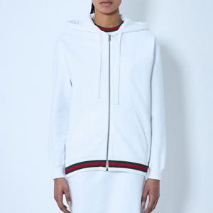 25 FW 구찌 Web 웹스트라이프 트림 후드 집업 스웨트셔츠 화이트 810383 XJG07 9692