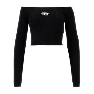 디젤 블랙 오프숄더 리브 크롭 스웨터 A14189 0DLAX 9XX