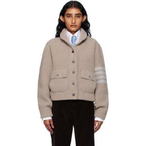 톰브라운 가디건 베이지 보일드 메리노 울 스트라이프 보머 가디건 252381F095016