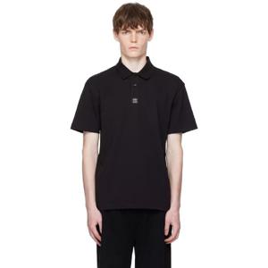 25 FW Hugo 남성 블랙 인터로크 코튼 스택 로고 폴로 셔츠 252084M212014