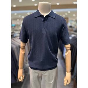 [25SS] 네이비 미라쿨 물결조직 반팔 니트 카라티 ADF3ET1902