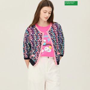 베네통 멀티 컬러 라운드넥 니트 가디건 BAKC05441