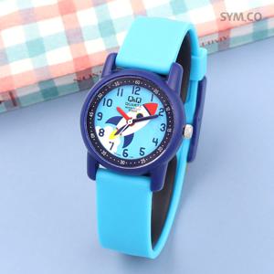큐앤큐 VR41J-008Y 학습에 좋은 블루 로켓 캐릭터 어린이 아동 우레탄 시계 c