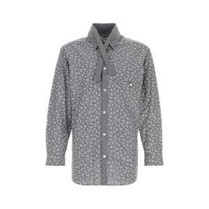 요지 야마모토 남성 그레이 면 프린티드 긴팔 셔츠 HOB70526 1