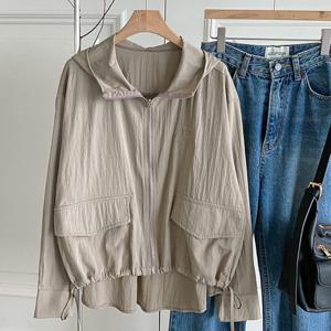 샵앤) 여성 밑단스트링 바스락 긴팔 후드 바람막이 점퍼 BONG-WJP-4779-베이지