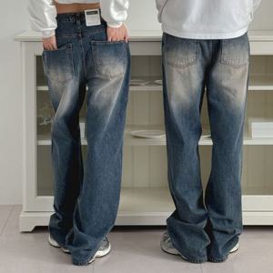 남여공용 패치 포인트 와이드 데님 팬츠 UJ-JEA-8018