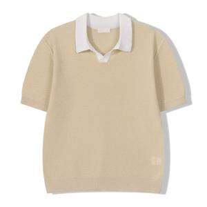 [리빌모아]남자 캐주얼 배색 카라 솔리드 반팔 니트 GN-KNH-Q010