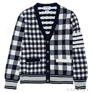 라프리마 톰브라운 펀믹스 깅엄 자카드 4-바 브이넥 카디건 MKC473FY3007-415