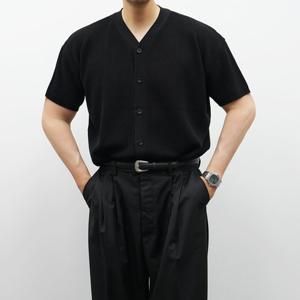 [옷자락]남성 여름 린넨 반팔 브이넥 니트 가디건 보카시 스타일