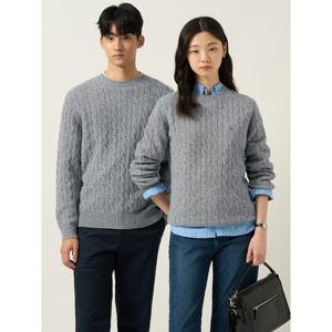 [빈폴멘] [Essential] 남녀공용 케이블 라운드 니트  그레이 (BC5951E053)