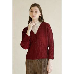 [요이츠]브이넥 와플 믹스 플리츠 자켓 와인_YJ08WNPJK06