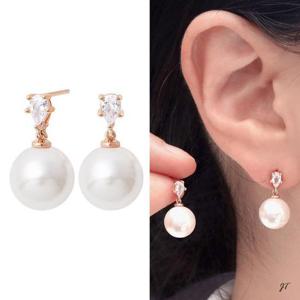 14K 골드필드 핀 큐빅 포인트 진주 고급 하객 결혼식 귀걸이