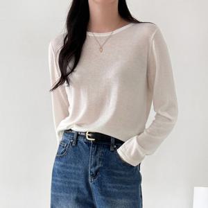 샵앤) 여성 라운드 얇은 간절기 무지 베이직 긴팔 니트티 NYS-WKN-4798-블랙