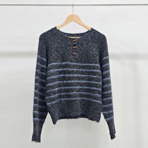 샵앤) 여성 반오픈 떡볶이단추 단가라 긴팔 니트 티셔츠 SIU-WKN-4809-진그레이