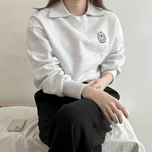 샵앤) 국산 여성 카라넥 크라운 세미크롭 긴팔 맨투맨 LL-WSH-4844-아이보리