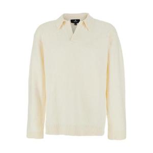 REPRESENT White Long Sleeve Polo Shirt with Classic Collar and Ribbed Trims in Cotton Blend Stretch Man MLM10022027