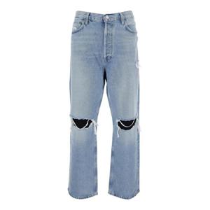 AGOLDE Light Blue Jeans with Ripped Details on the Front and Logo Patch on the Front in Denim Man A642B1206THRBD