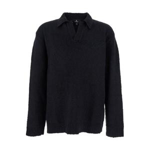 REPRESENT Black Long Sleeve Polo Shirt with Classic Collar and Ribbed Trims in Cotton Blend Stretch Man MLM10022001