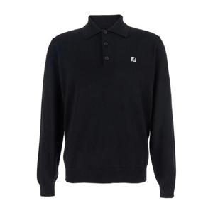 FENDI Black Long Sleeve Polo Shirt with Classic Collar and FF Plaque on the Front in Wool Man FZC167AU84F0QA1