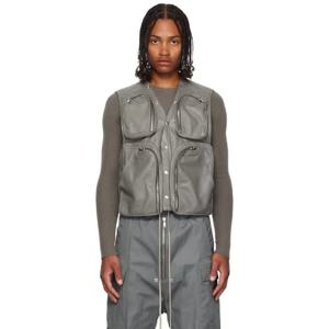 릭오웬스 베스트 그레이 콘코르디안 가죽 카고 베스트 252232M185003