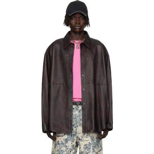 아크네 가죽재킷 버건디 루즈 핏 가죽 셔츠 252129M181001